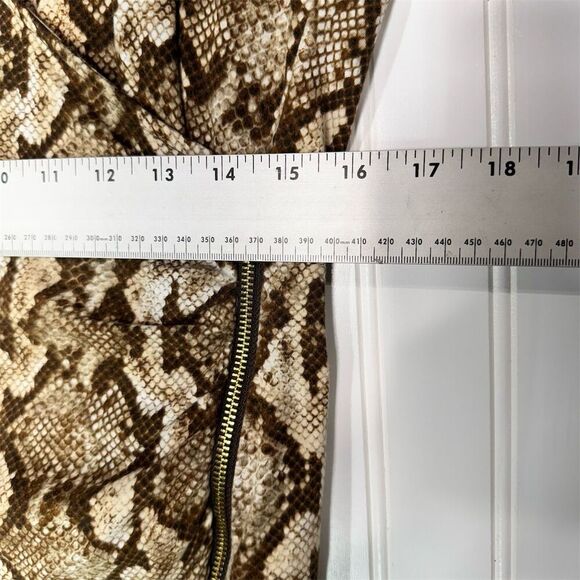 Michael Kors L Snake Print Wrap Top Brown Beige Faux Wrap Blouse Gold Zip Detail - Picture 6 of 10